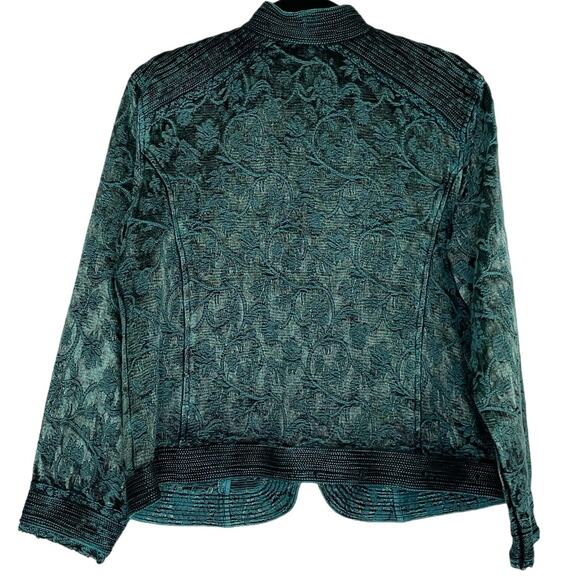 Coldwater Creek green/black tapestry cardigan jacket women's size PM - Picture 5 of 14